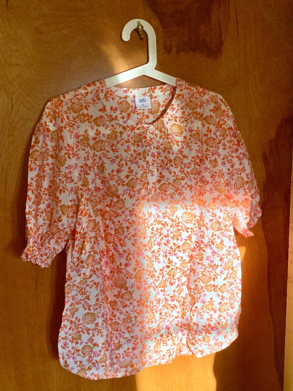 Croft & Barrow orange flowered puff sleeve peasant blouse size small
